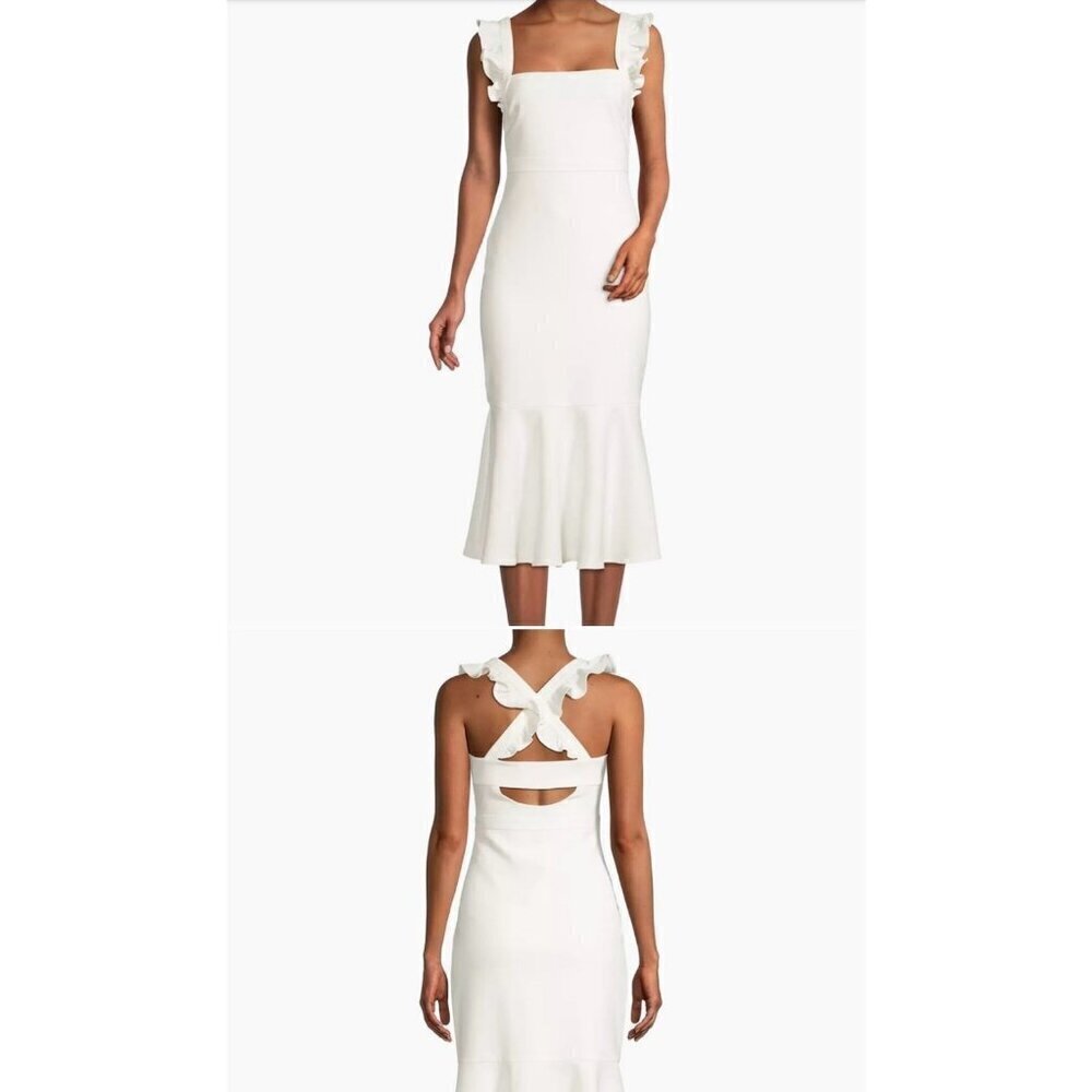 Likely Womens Hara White Sz 10 Cut-Out Back Midi Cocktail And Party Dress